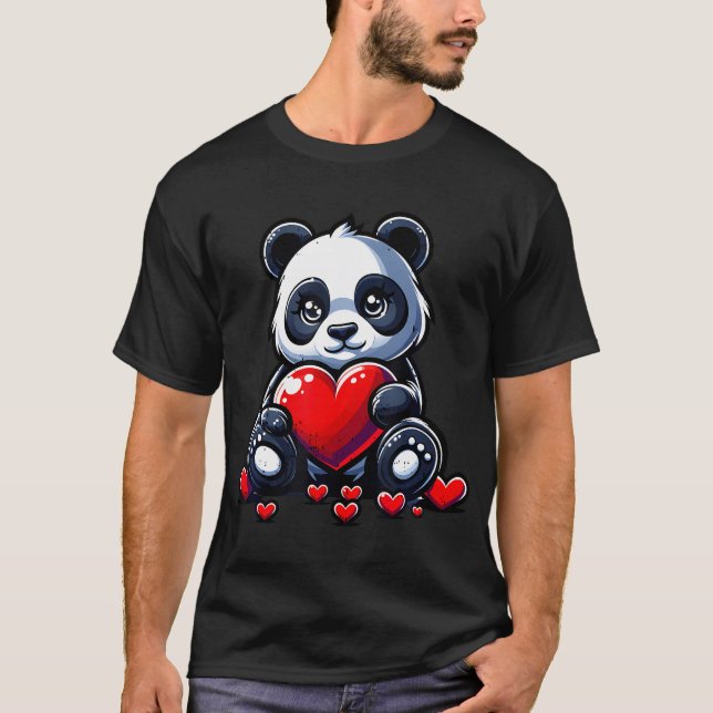 Camiseta Cute Panda Día de San Valentín del corazón Pareja  (Anverso)