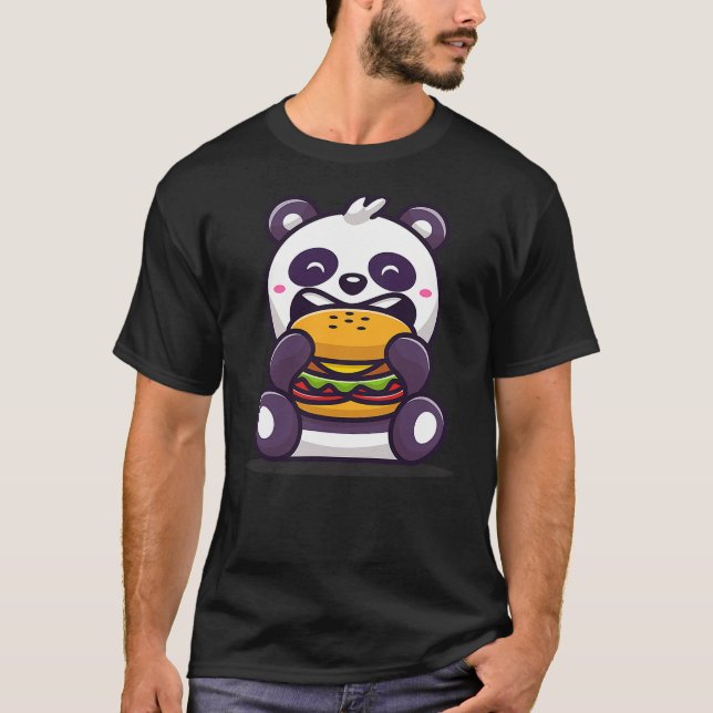 Camiseta Cute panda eating burger cartoon (Anverso)