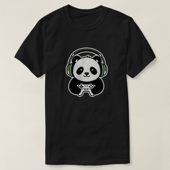 Camiseta Cute Panda Gamer - Kawaii Gaming Panda with Headse (Diseño del anverso)