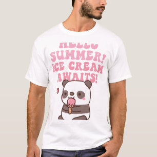 Camiseta Cute Panda Hola Verano Helado Espera