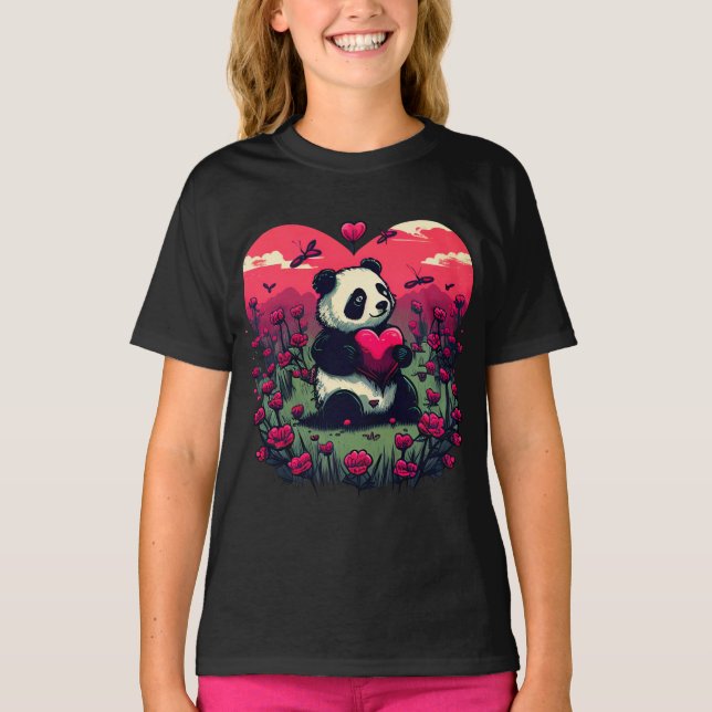 Camiseta Cute Panda Holding Heart - Regalo El día de San Va (Anverso)