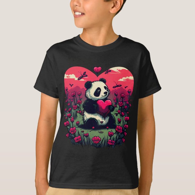 Camiseta Cute Panda Holding Heart - Regalo El día de San Va (Anverso)