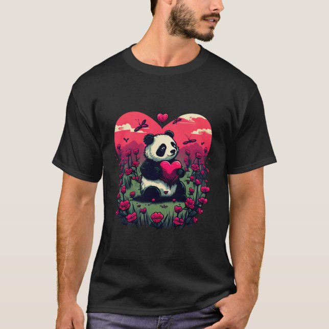 Camiseta Cute Panda Holding Heart - Regalo El día de San Va (Anverso)