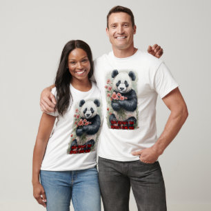 Camiseta Cute Panda llevando Flores para el Día de la Madre