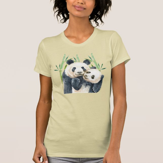 Camiseta Cute panda par en la acuarela de Bambú (Anverso)