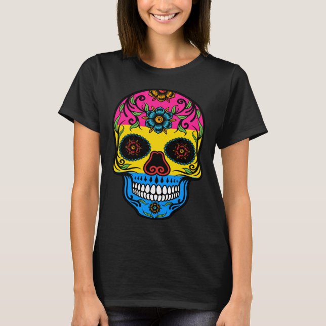 Camiseta Cute Pansexual Pride Flag Sugar Skull (Anverso)