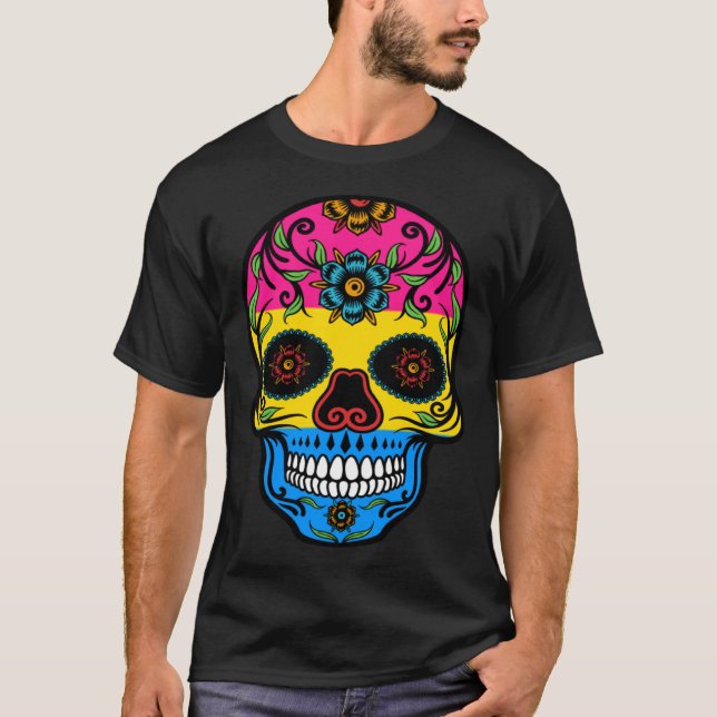 Camiseta Cute Pansexual Pride Flag Sugar Skull (Anverso)