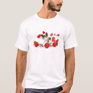 Camiseta Cute Papillon Dog Navidades Santa Hat