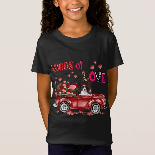Camiseta Cute Papillon Perro conduciendo Camión Rojo Feliz  (Anverso)