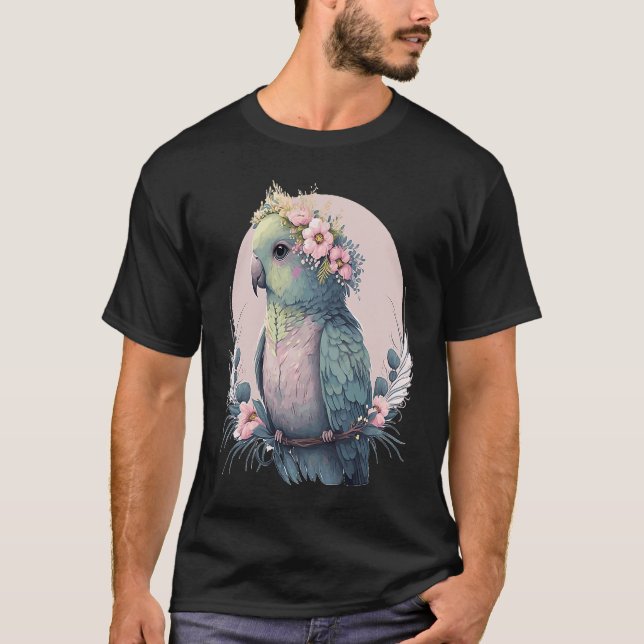 Camiseta Cute Parakeet Budgie Bird Flower Crown Pet Birds (Anverso)