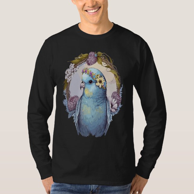 Camiseta Cute Parakeet Budgie Bird Flower Crown Pet Birds   (Anverso)