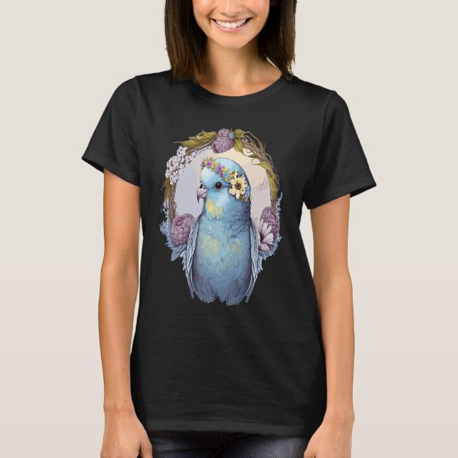 Camiseta Cute Parakeet Budgie Bird Flower Crown Pet Birds   (Anverso)