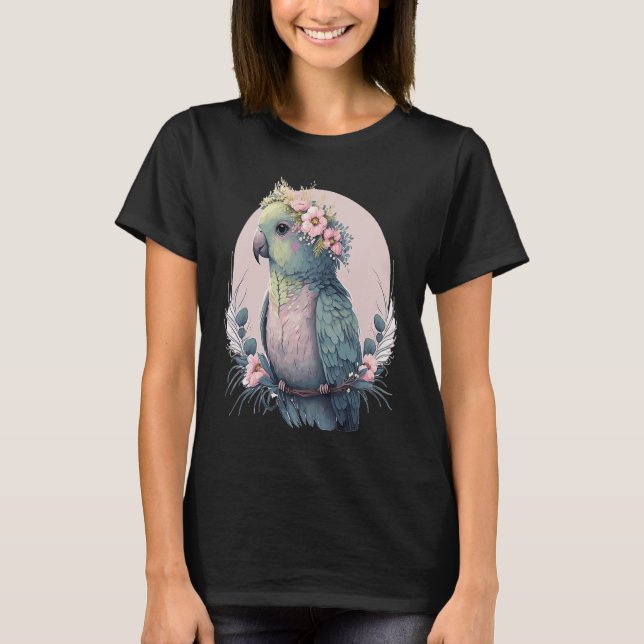 Camiseta Cute Parakeet Budgie Bird Flower Crown Pet Birds (Anverso)