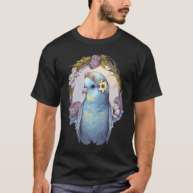 Camiseta Cute Parakeet Budgie Bird Flower Crown Pet Birds   (Anverso)