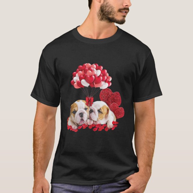 Camiseta Cute pareja Bulldog inglés El día de San Valentín  (Anverso)