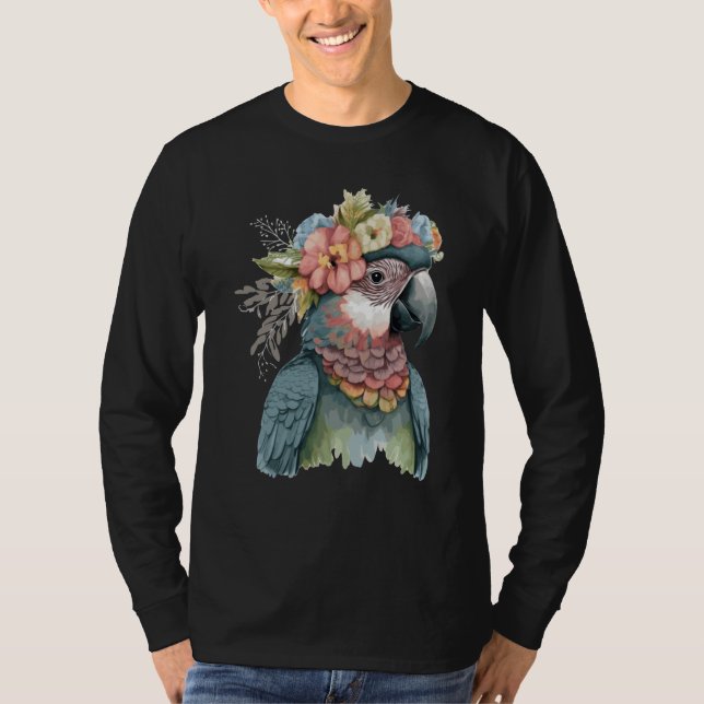 Camiseta Cute Parrot Macaw Bird Flower Crown Pet Birds (Anverso)