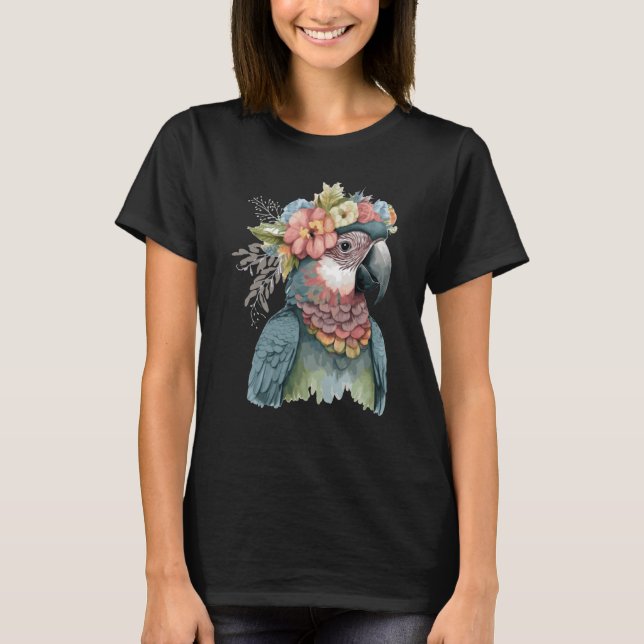 Camiseta Cute Parrot Macaw Bird Flower Crown Pet Birds (Anverso)