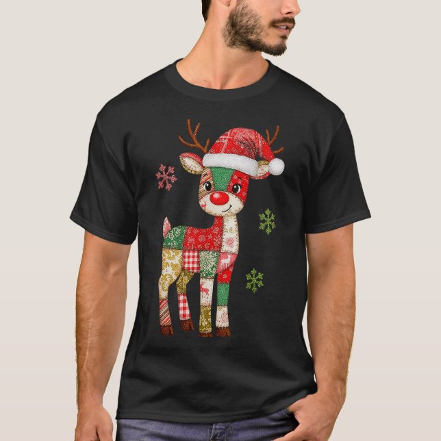Camiseta Cute Patchwork Reindeer Christmas Xmas Men Women K (Anverso)