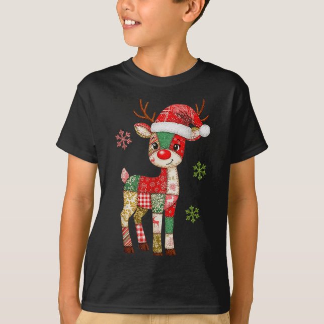 Camiseta Cute Patchwork Reindeer Christmas Xmas Men Women K (Anverso)