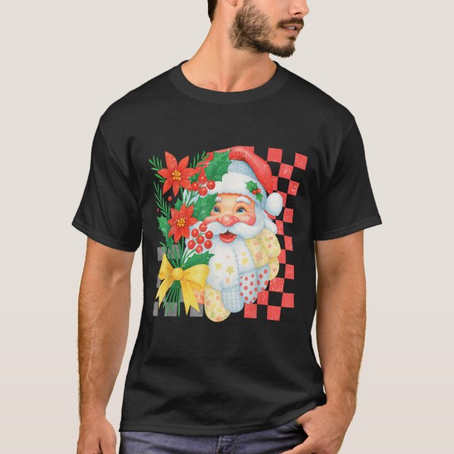 Camiseta Cute Patchwork Santa Claus Christmas Holiday Women (Anverso)