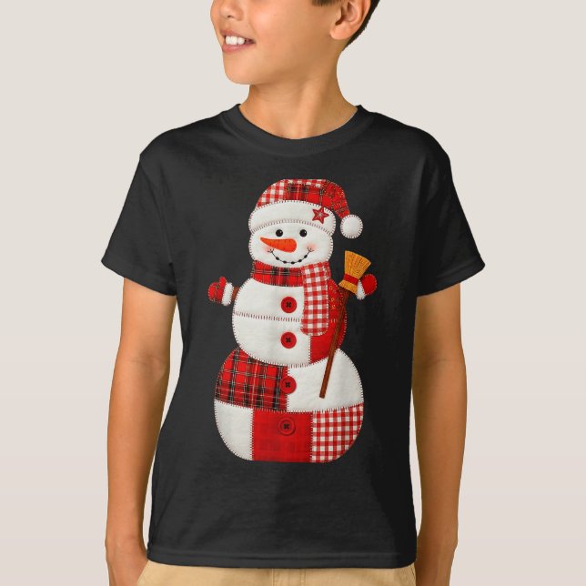 Camiseta Cute Patchwork Snowman Christmas Xmas Men Women Ki (Anverso)