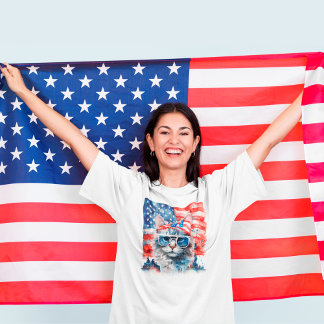 Camiseta Cute Patriótico Estados Unidos 4 de julio gato