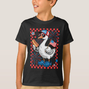 Camiseta Cute Patriótico Goose Hotdog Usa Flag Niños Niños 