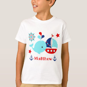 Camiseta Cute Patrón de ballena azul y anclas náuticas
