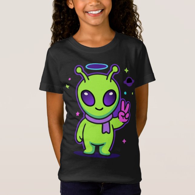 Camiseta Cute Peace Alien Kawaii Space Alien T-Shirt Desi (Anverso)