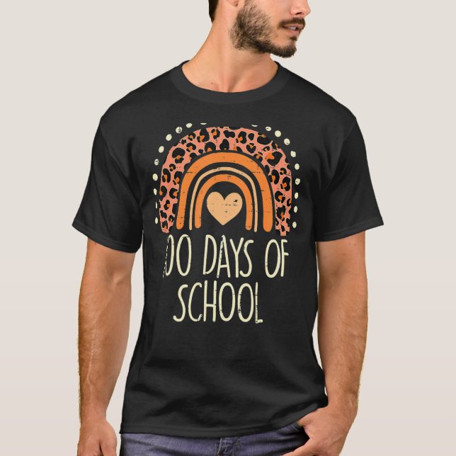 Camiseta Cute Peach Leopard Rainbow 100 Days School 100th D (Anverso)