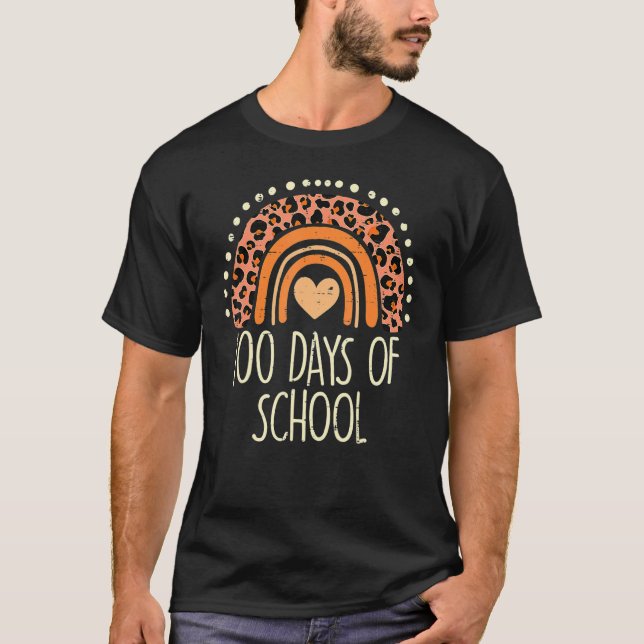 Camiseta Cute Peach Leopard Rainbow 100 Days School 100th D (Anverso)