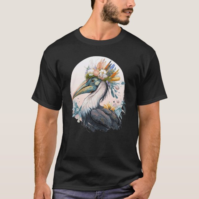 Camiseta Cute Pelican Bird Flower Crown Floral Birds (Anverso)