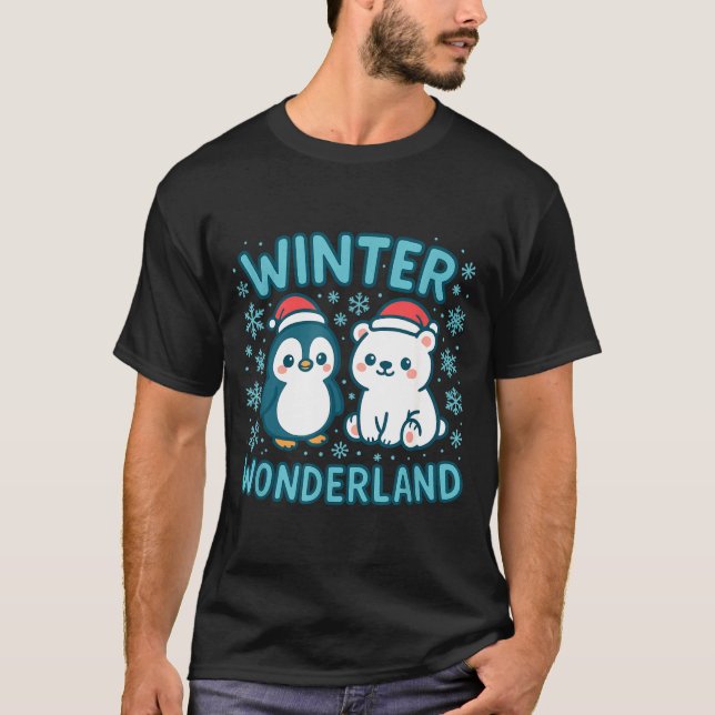 Camiseta Cute Penguin And Lar Bear Winter Wonderland Christ (Anverso)