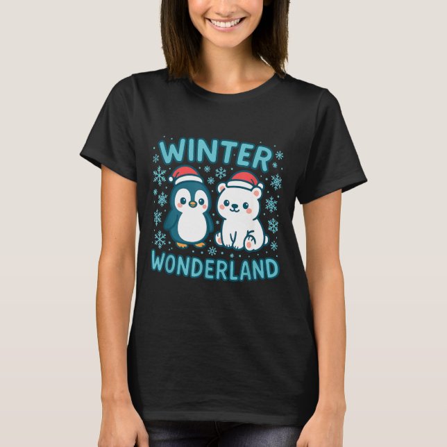 Camiseta Cute Penguin And Lar Bear Winter Wonderland Christ (Anverso)
