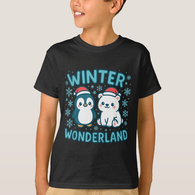 Camiseta Cute Penguin And Lar Bear Winter Wonderland Christ (Anverso)