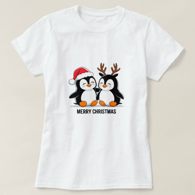 Camiseta Cute Penguin Couple Christmas – Festive Holiday  (Diseño del anverso)