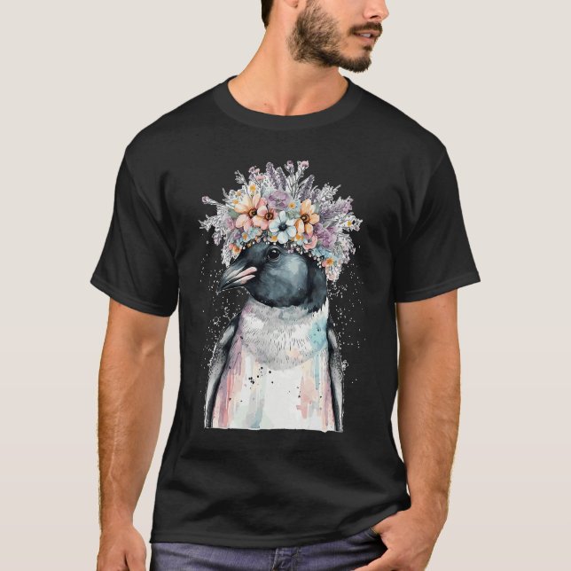 Camiseta Cute Penguin Seabird Flower Crown Floral Birds (Anverso)