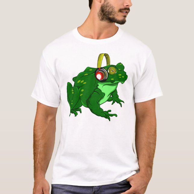 Camiseta Cute Personalizado Bullfrog con audífonos (Anverso)