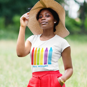 Camisetas personalizadas para profesores para mujer, camiseta personalizada  con nombre de grado de arco iris, camiseta personalizada para profesores