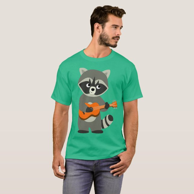 Camiseta Cute Personalizado Raccoon Toca Guitarra (Anverso completo)