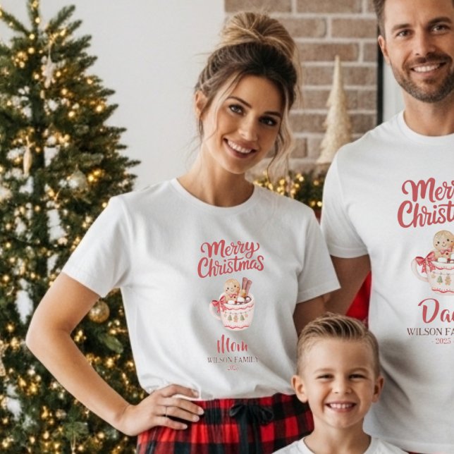 Camiseta Cute Personalized “Merry Christmas” Family T-Shirt (Womens Family Christmas Tshirt by Becky Boom.)