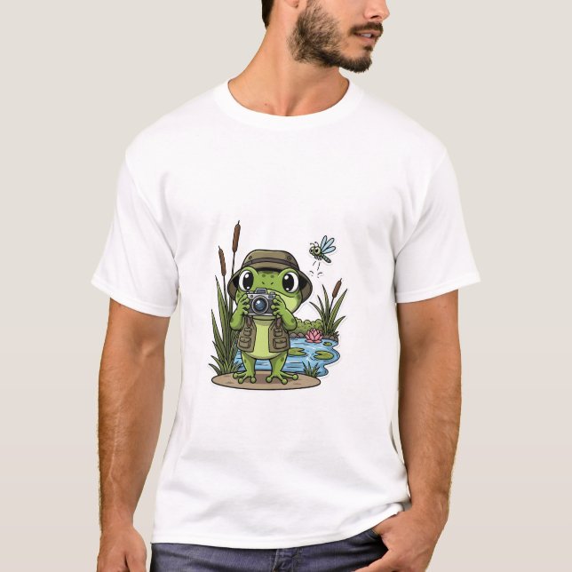 Camiseta Cute Photographer Frog with Camera, Dragonfly (Anverso)
