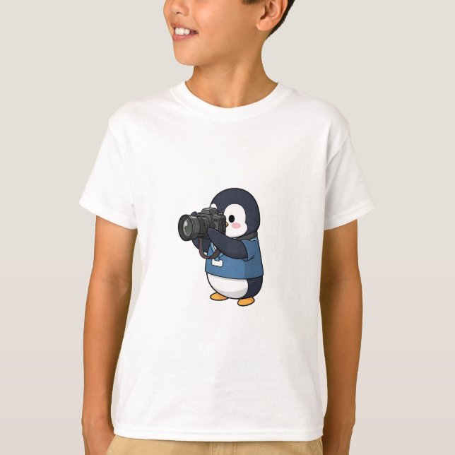 Camiseta Cute Photographer Penguin Taking Pictures with DSL (Anverso)