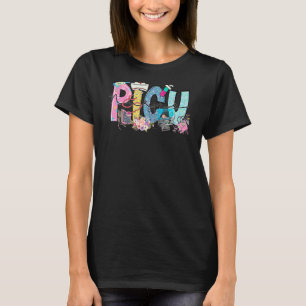 Camiseta Cute PICU Enfermera Leopard Alphabet Hand Drawed I