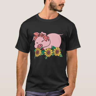 Camiseta Cute Pig Bandana Sunflower