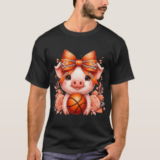 Camiseta Cute Pig Basketball Coquette Bow Pig Basketball Lo