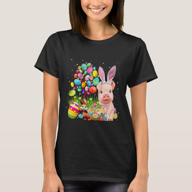Camiseta Cute Pig Bunny Egg Hunting Colorful (Anverso)