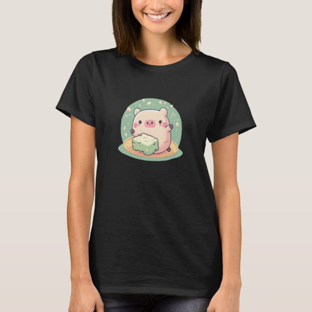 Camiseta Cute Pig Enjoys Tofu Adorable Animal Loves Delicio (Anverso)