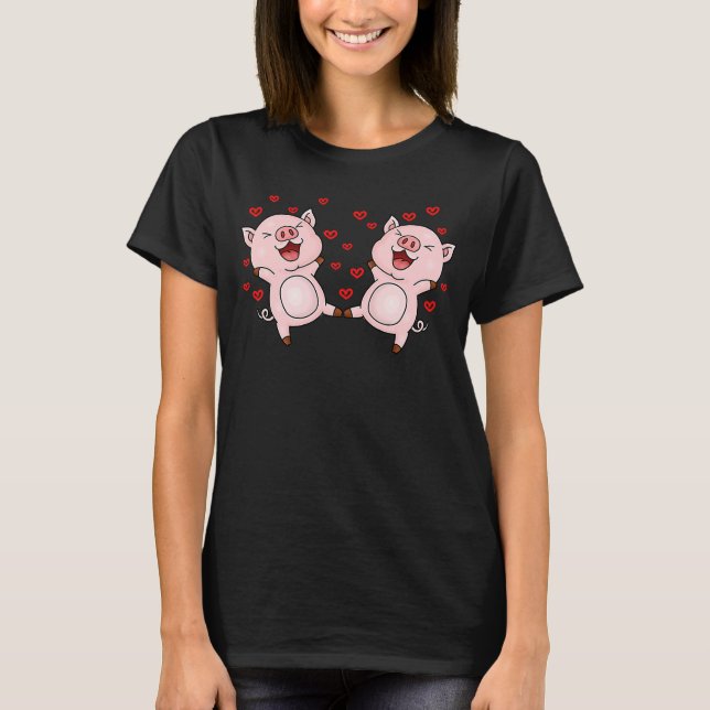 Camiseta Cute Pigs Valentines Day Matching Couple Pigs (Anverso)