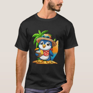 Camiseta Cute pingüino beber coco hawaiano verano vaca